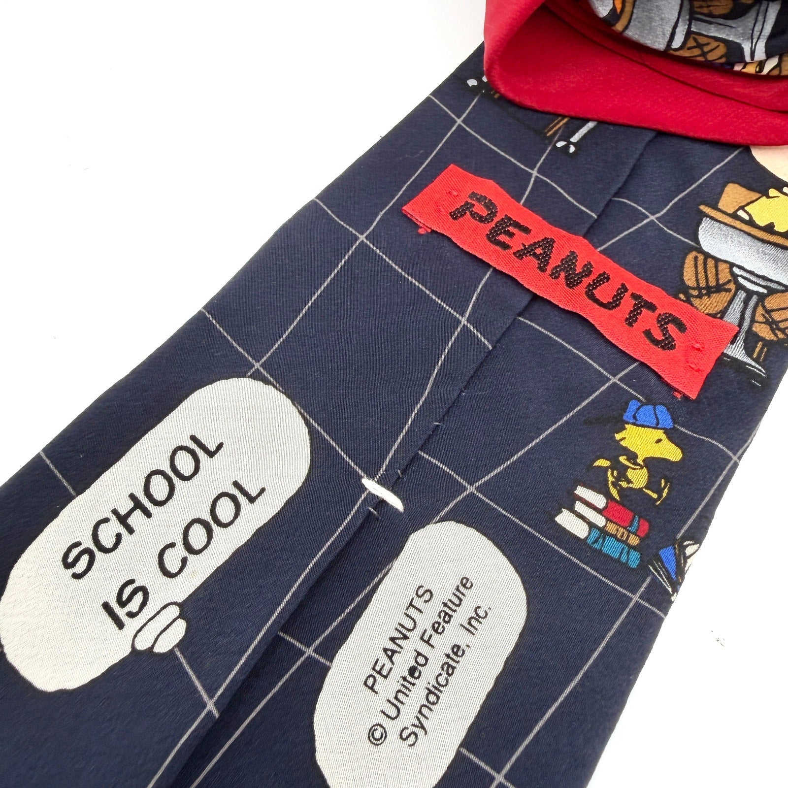 Vintage 90s Peanuts Navy Red 100% Silk School Is Cool Classroom Necktie