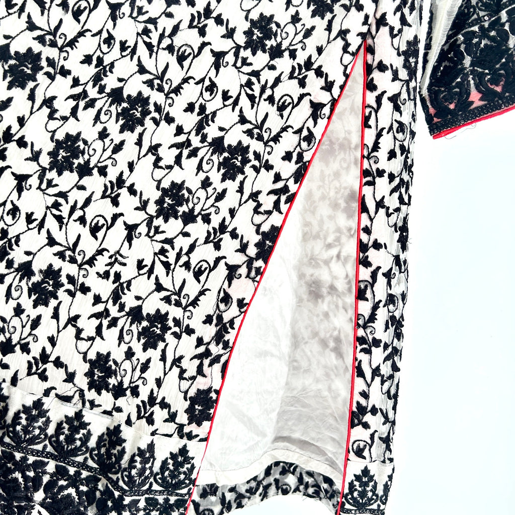 Vintage Y2K Chiffon Studio Black White Embroidered Silk Indian Kurta