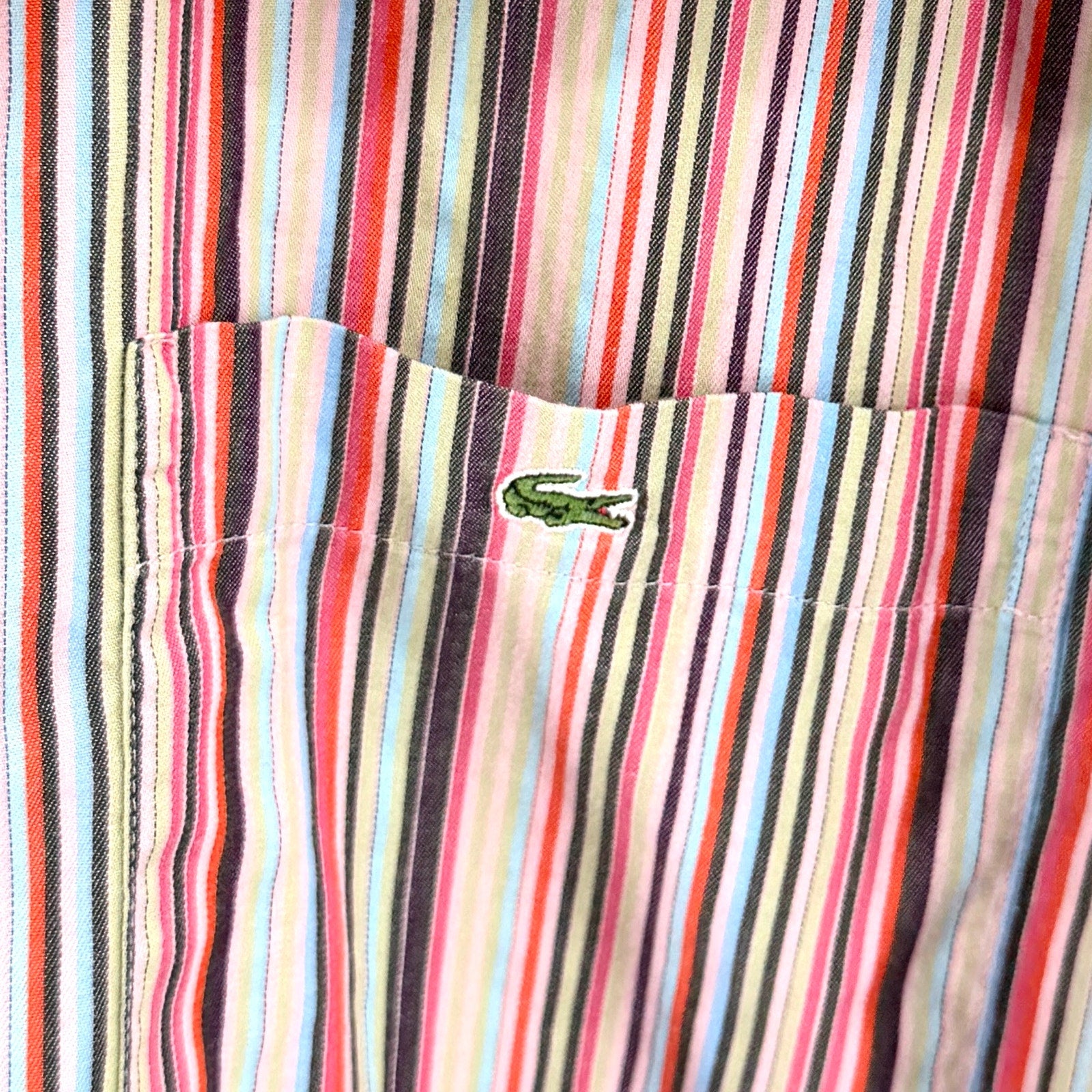 Lacoste Red Pink Striped Multi Color 100% Cotton Button Down Dress Shirt