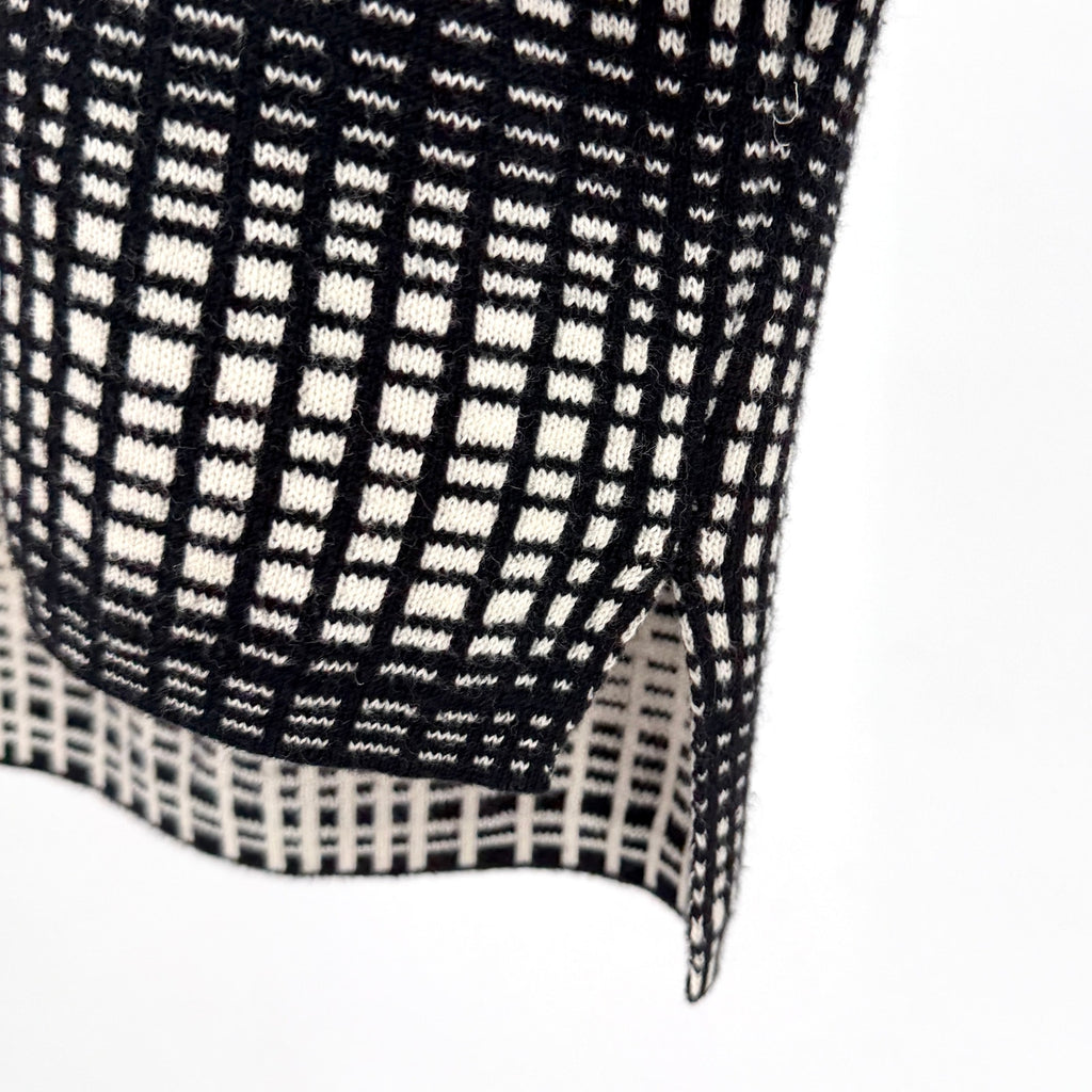 French Connection Black White Grid Plaid Zip Mock Neck Sweater Top