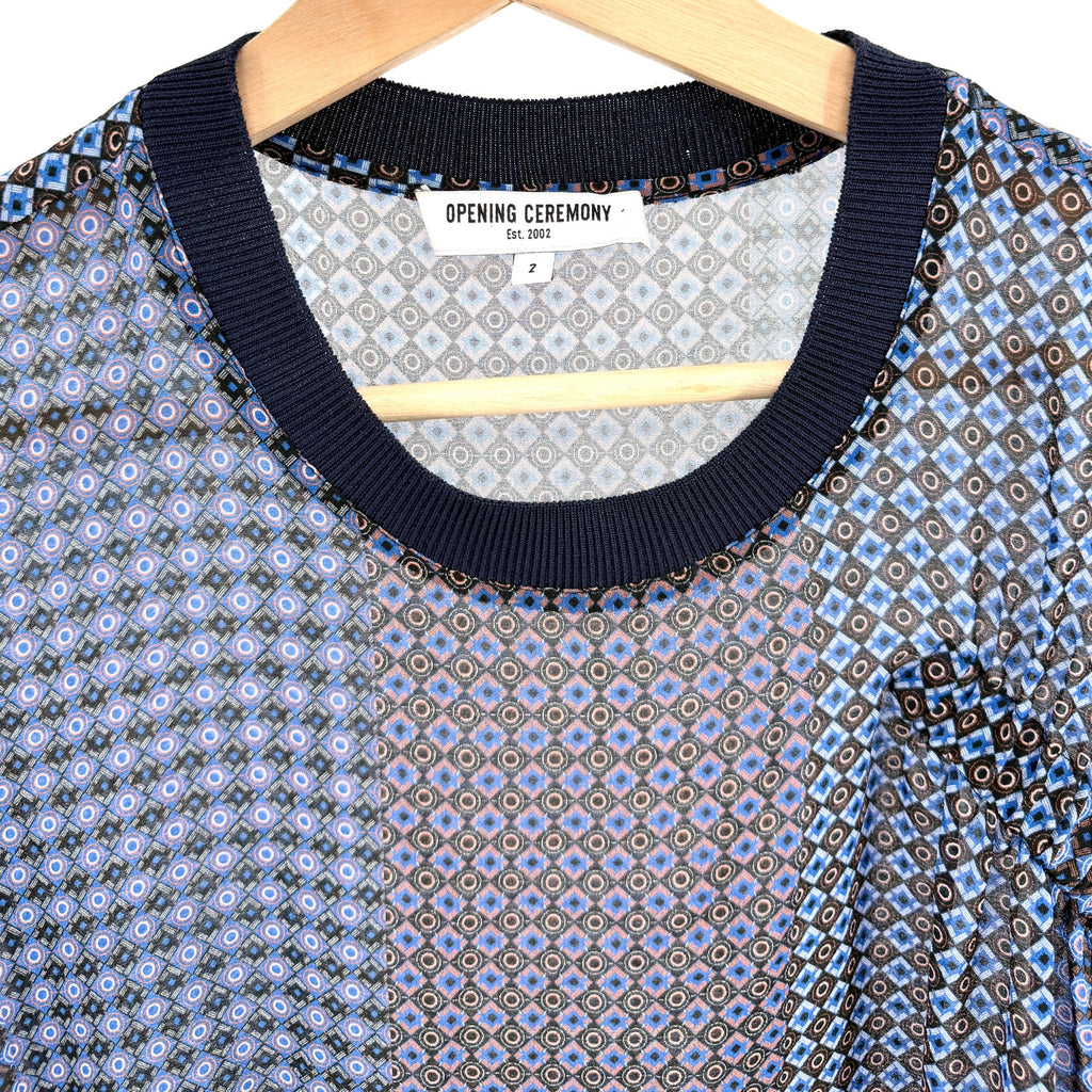 Opening Ceremony Sheer Blue Purple 100% Silk Patchwork Blouse Top