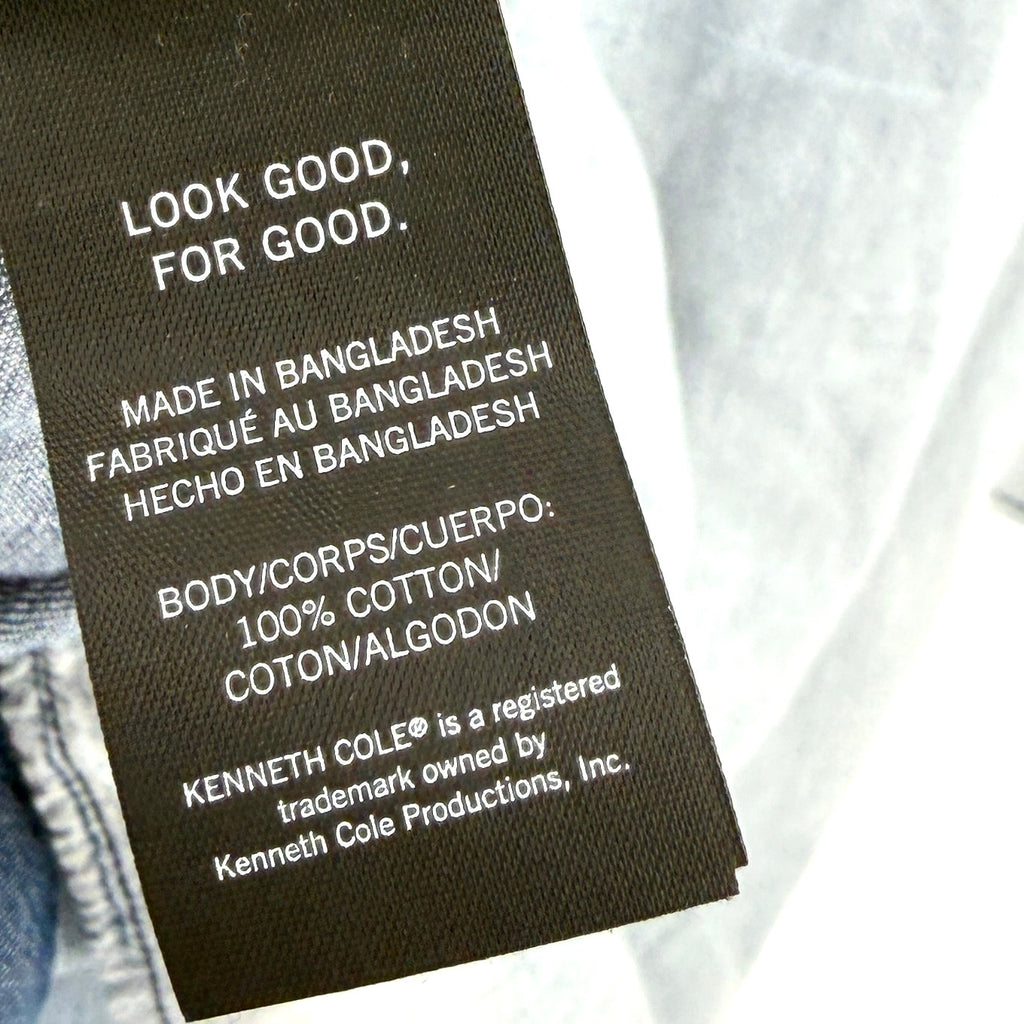 Kenneth Cole Indigo White 100% Cotton Ombre Gradient Denim Button Down Shirt