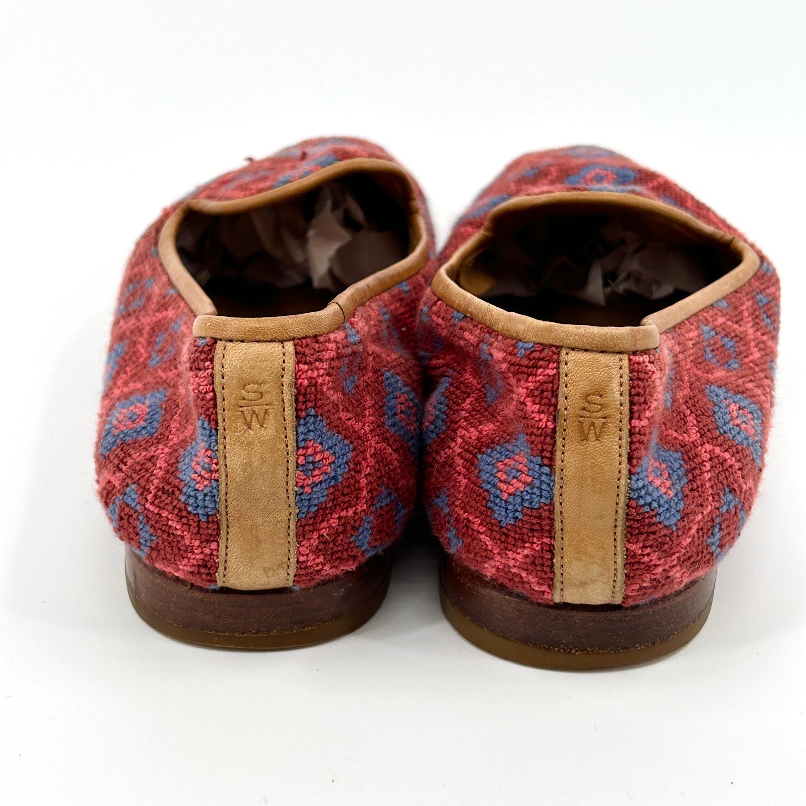 Vintage 90s Stubbs & Wootton Red Needlepoint Leather Loafer Slippers