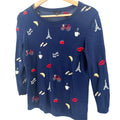 Talbots Navy Blue Parisian Embroidered Eiffel Tower Crewneck Sweater