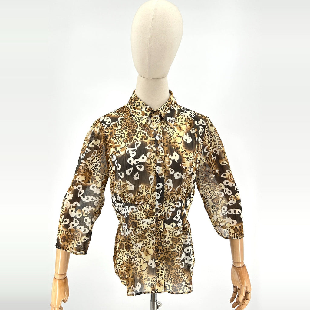 Essentials by Milano Leopard Print Sheer Peplum Blouse
