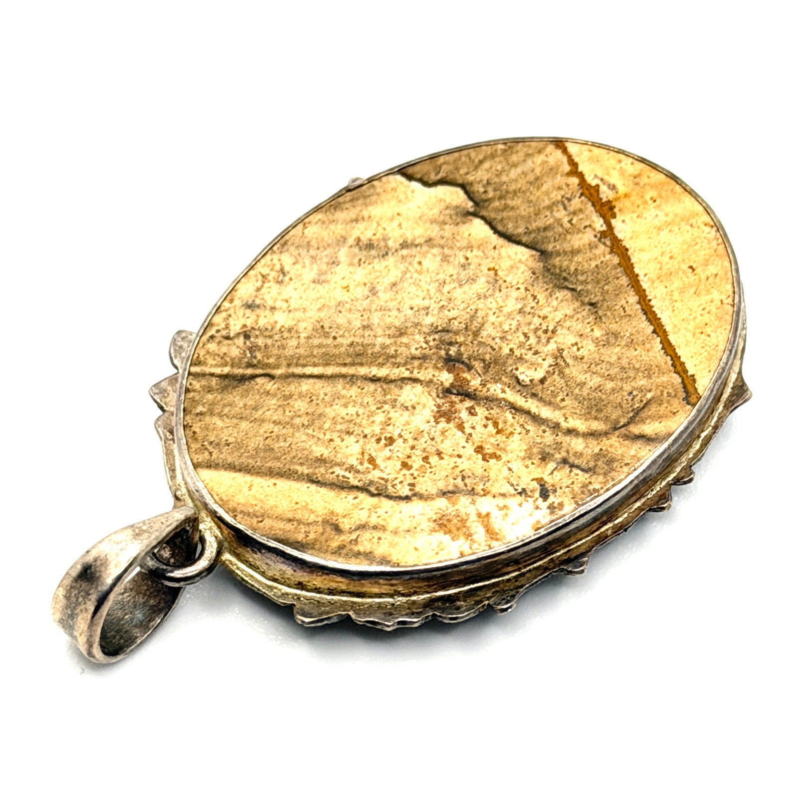 Vintage 90s Picture Jasper Rabbit Nature Sterling Silver Pendant