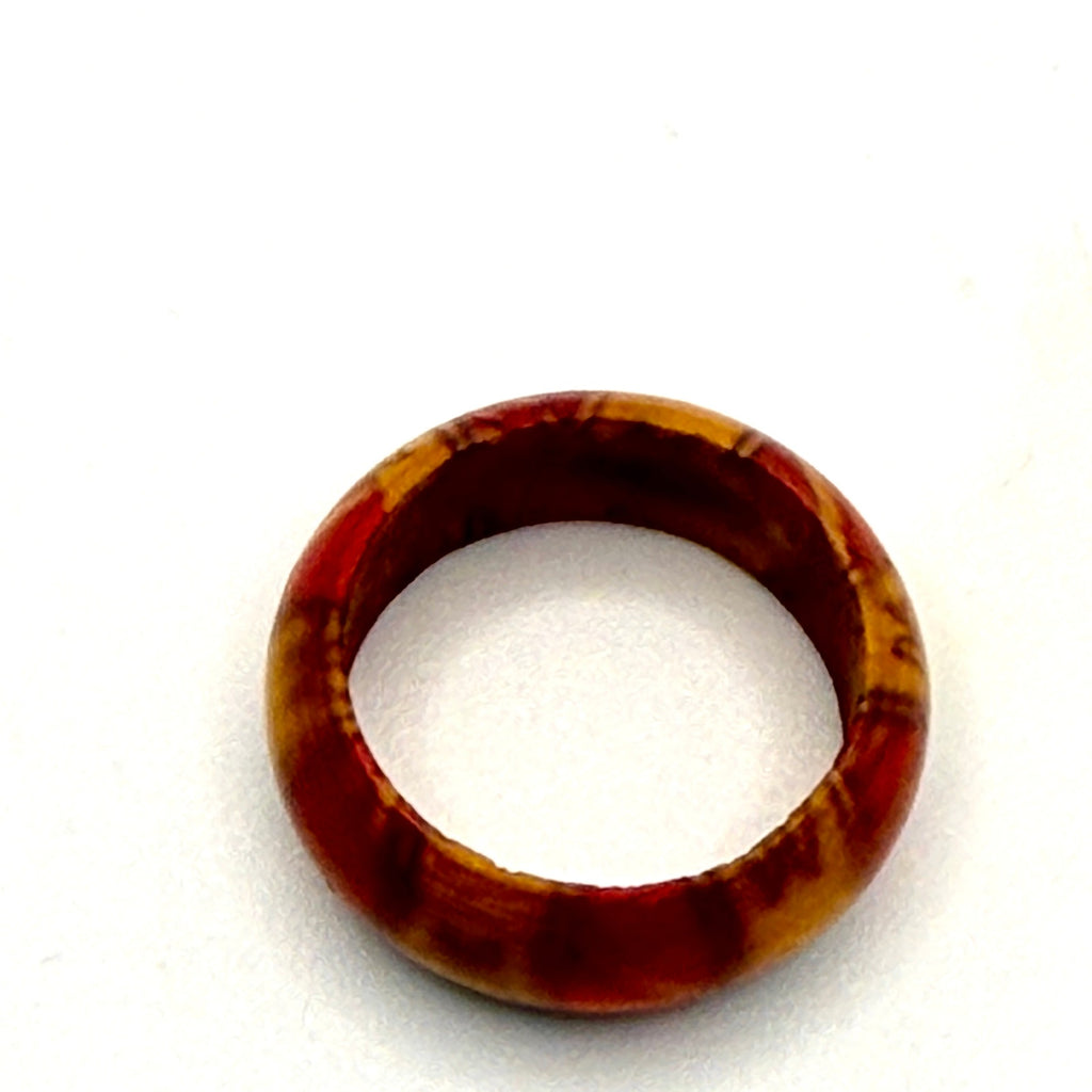 Vintage Villager Red Yellow Wooden Statement Band Ring