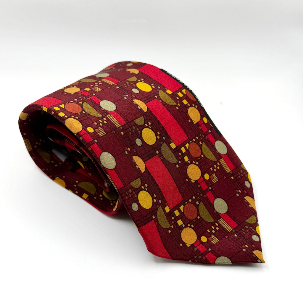 Vintage 90s Frank Lloyd Wright Silk Maroon Coonley Confetti Necktie