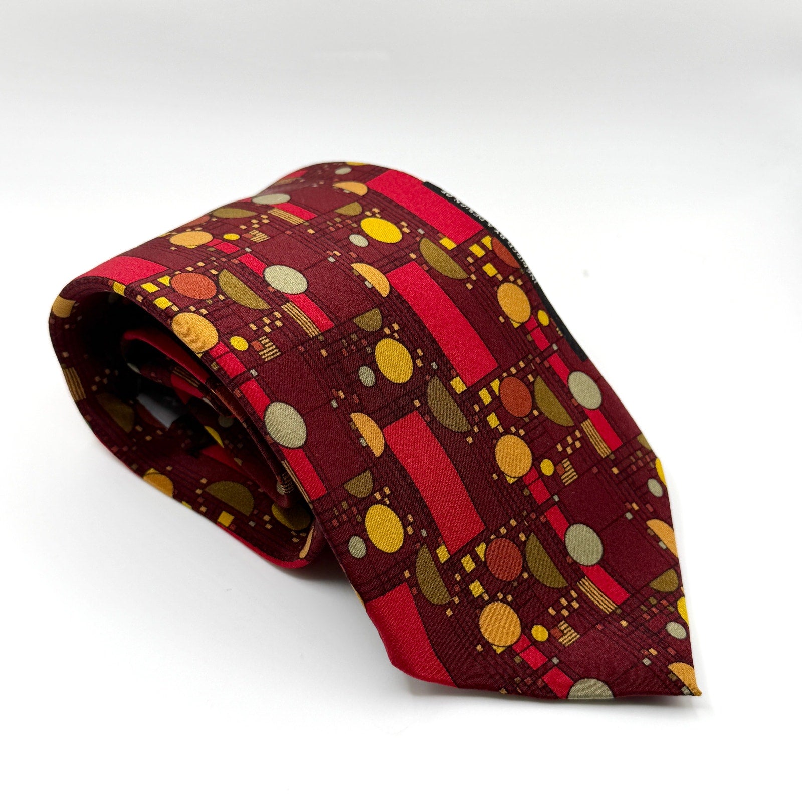 Vintage 90s Frank Lloyd Wright Silk Maroon Coonley Confetti Necktie