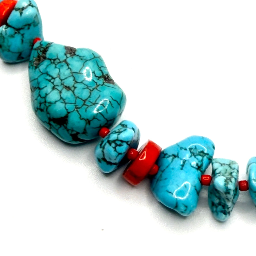 Vintage Handmade Genuine Turquoise Chunk and Rondelle Bead Necklace