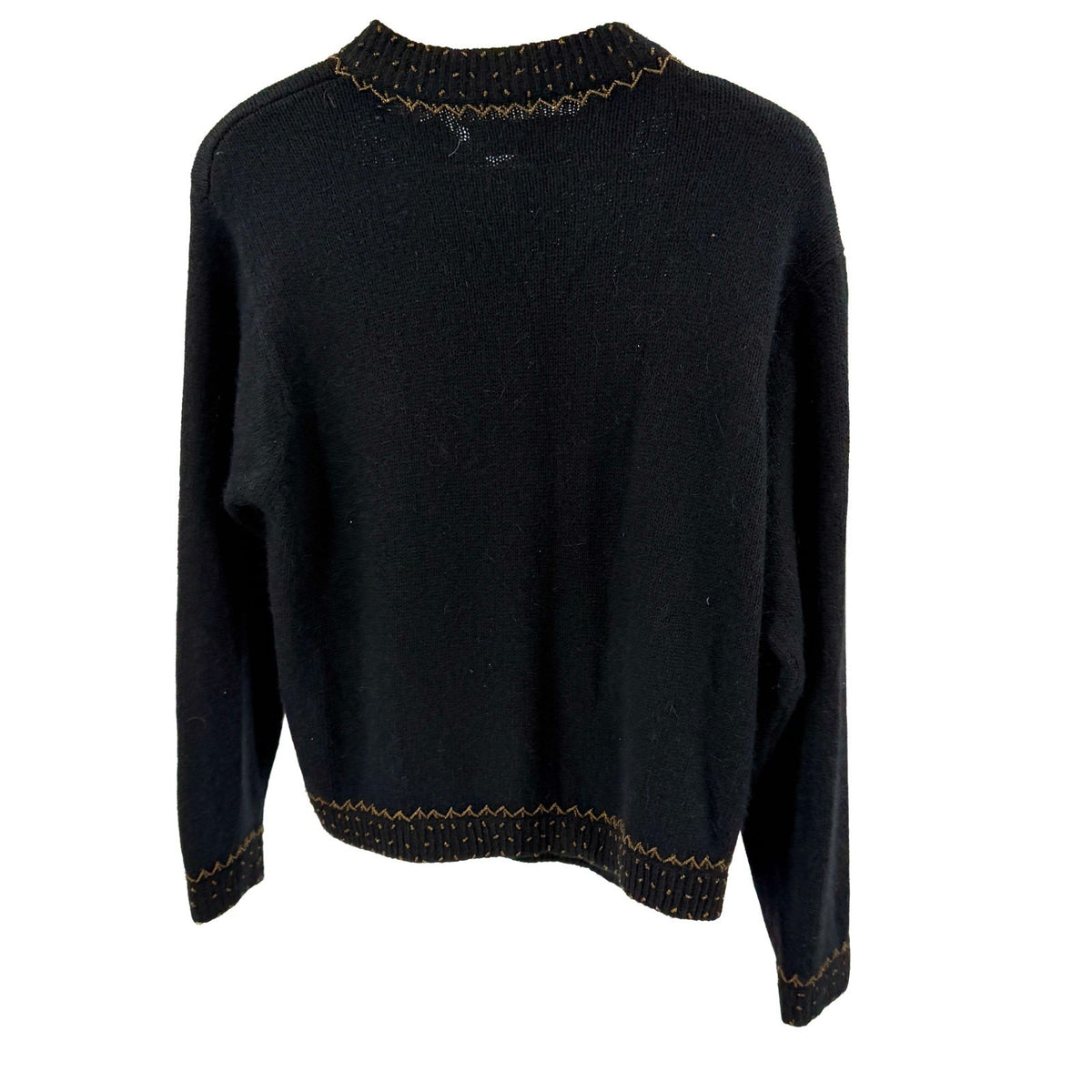 Vintage 90s Karen Scott Black Gold Sequin Beaded Holiday Cardigan