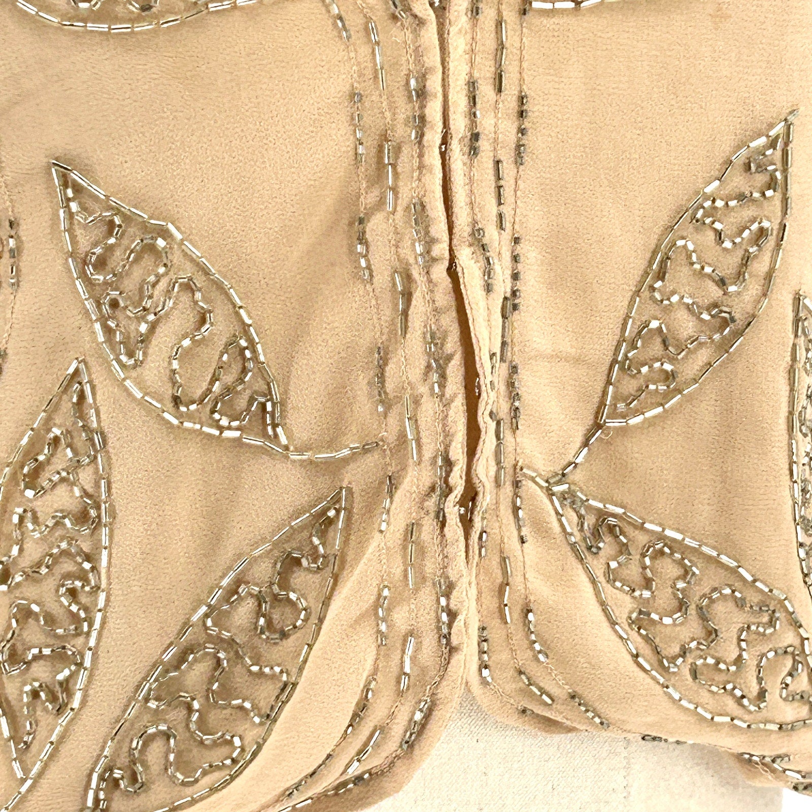Greylin Nude Champagne Silver Bugle Bead Embellished Cocktail Jacket