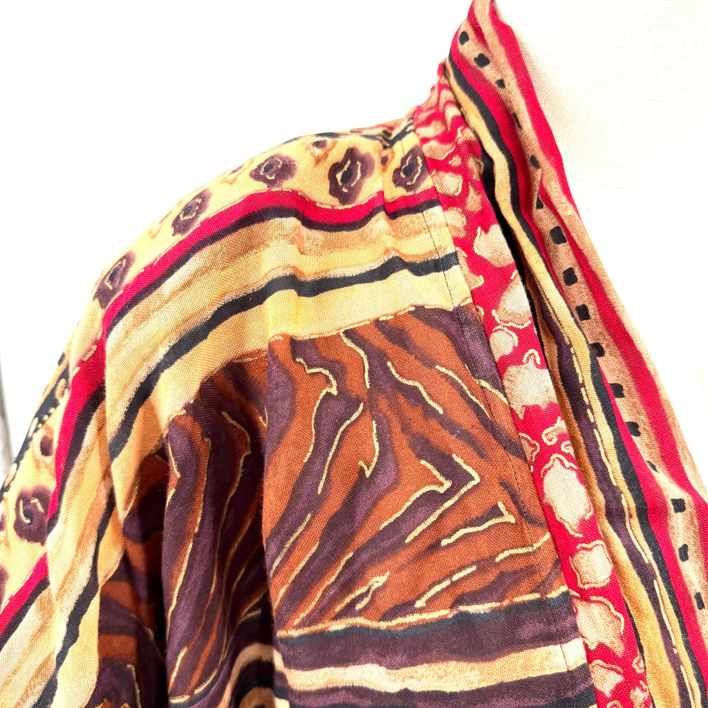 Vintage 80s Simply Heritage Tribal Leopard Print Rayon Duster Kimono