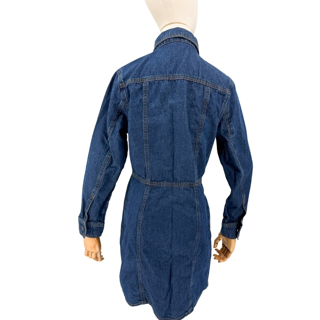 Frye Blue 100% Cotton Button Front Pocket Denim Mini Shirt Dress