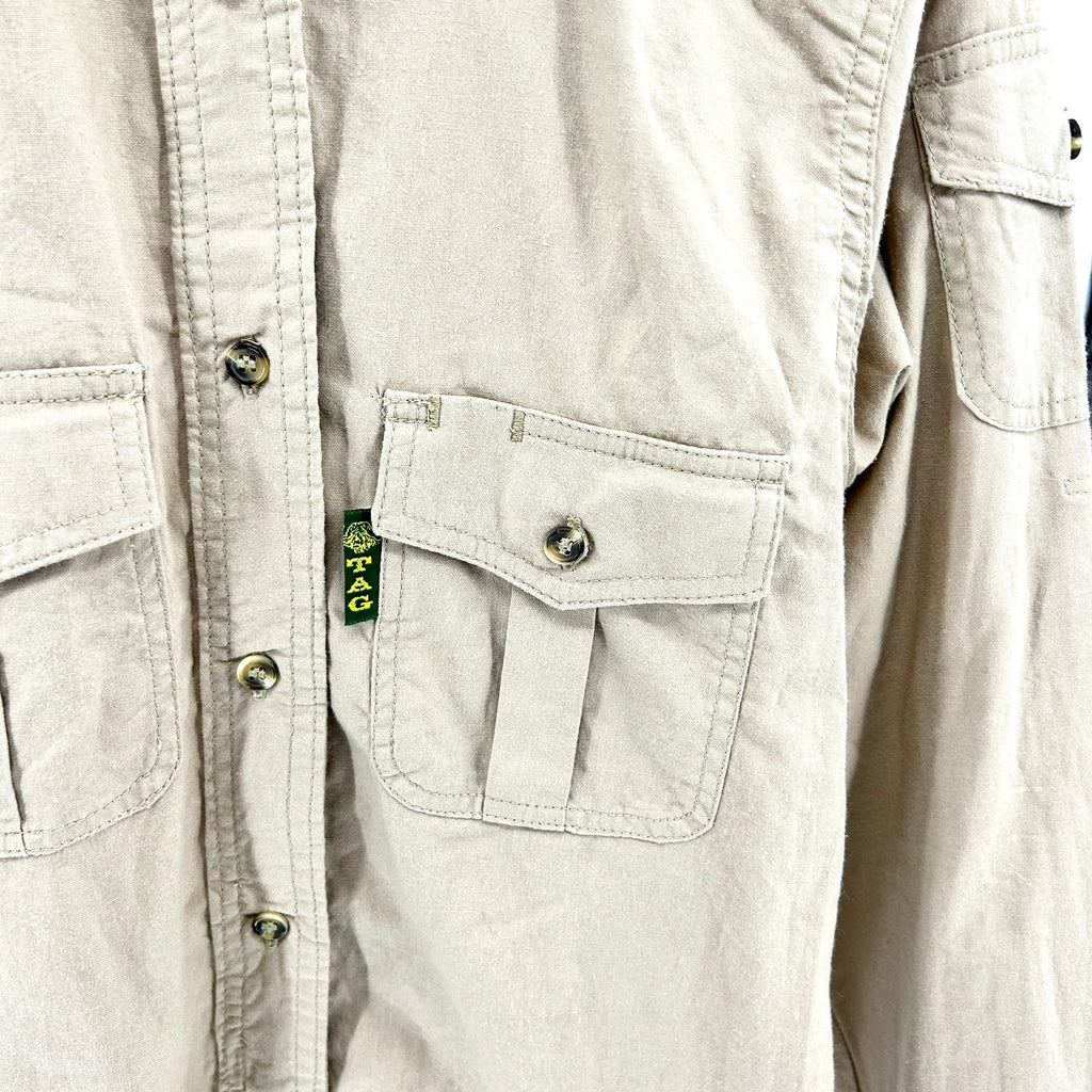 TAG Safari Khaki Utility Quilted Shoulder Button-Up Shirt