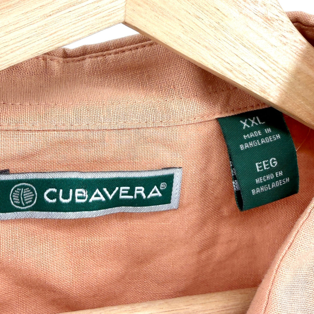 Cubavera Adobe Tan White Trim Bowling Guayabera Short Sleeve Button Down Shirt