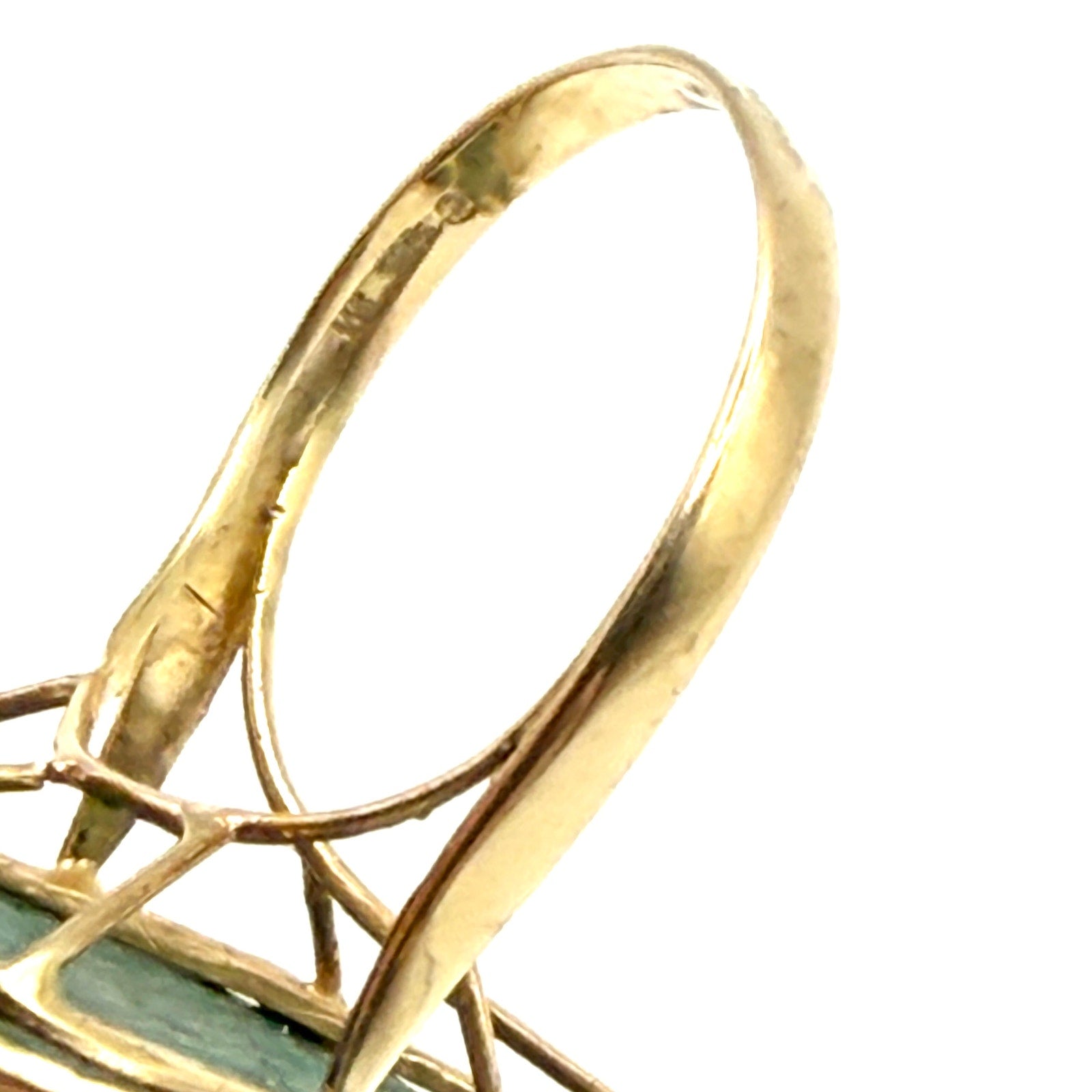 Vintage 70s 14K Gold Green Chrysocolla Modernist Teardrop Cocktail Ring