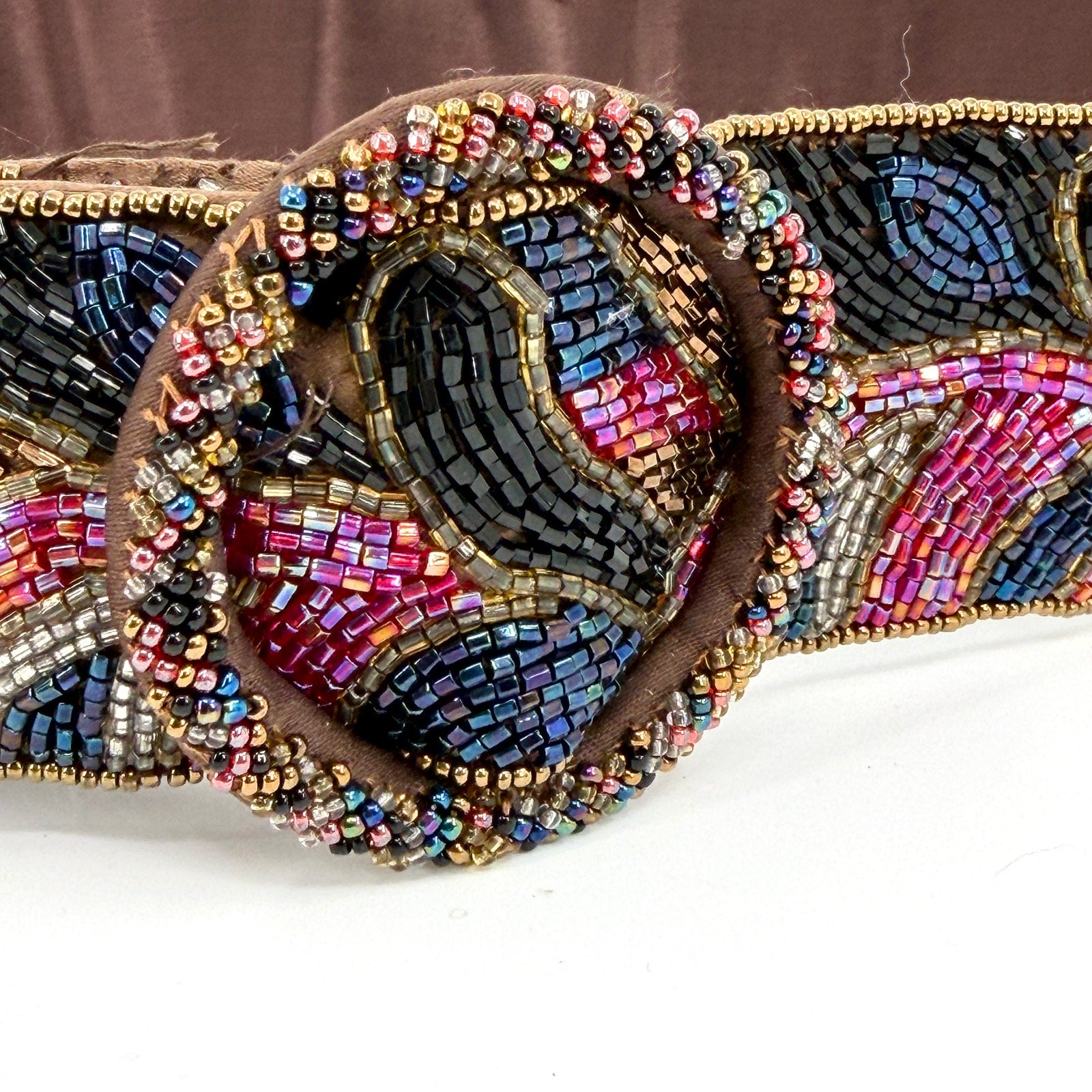 Vintage 90s Collectif Black Pink Beaded Heart Motif Wide Belt