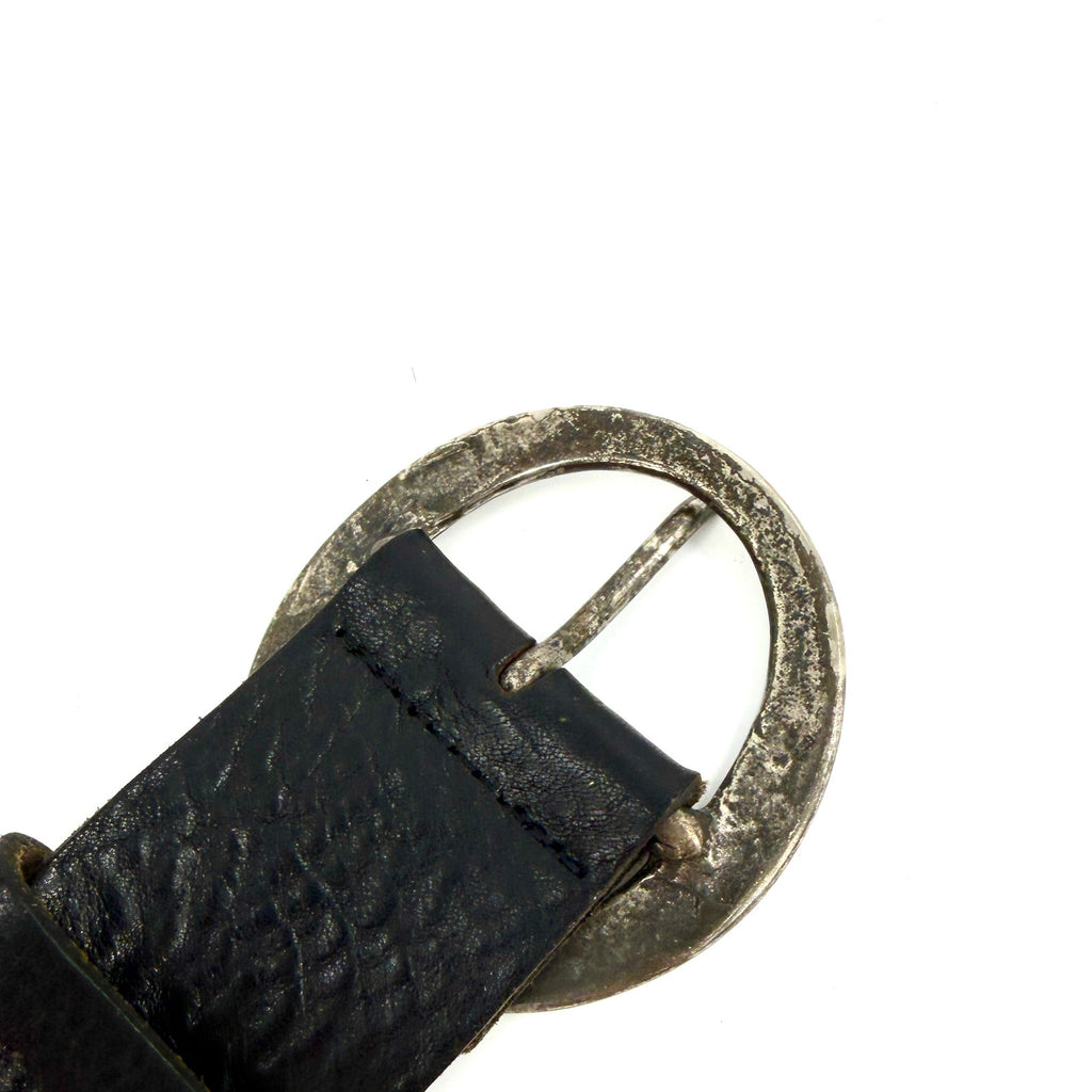 Vintage 90s Garuglieri Black Leather Round Buckle Grommet Belt
