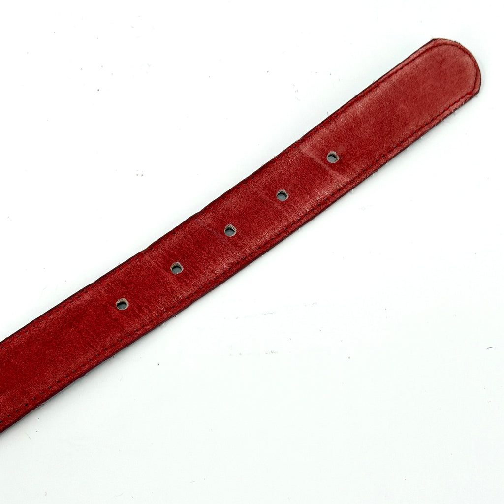 Vintage 90s Red Genuine Suede Rhinestone Buckle Statement Belt