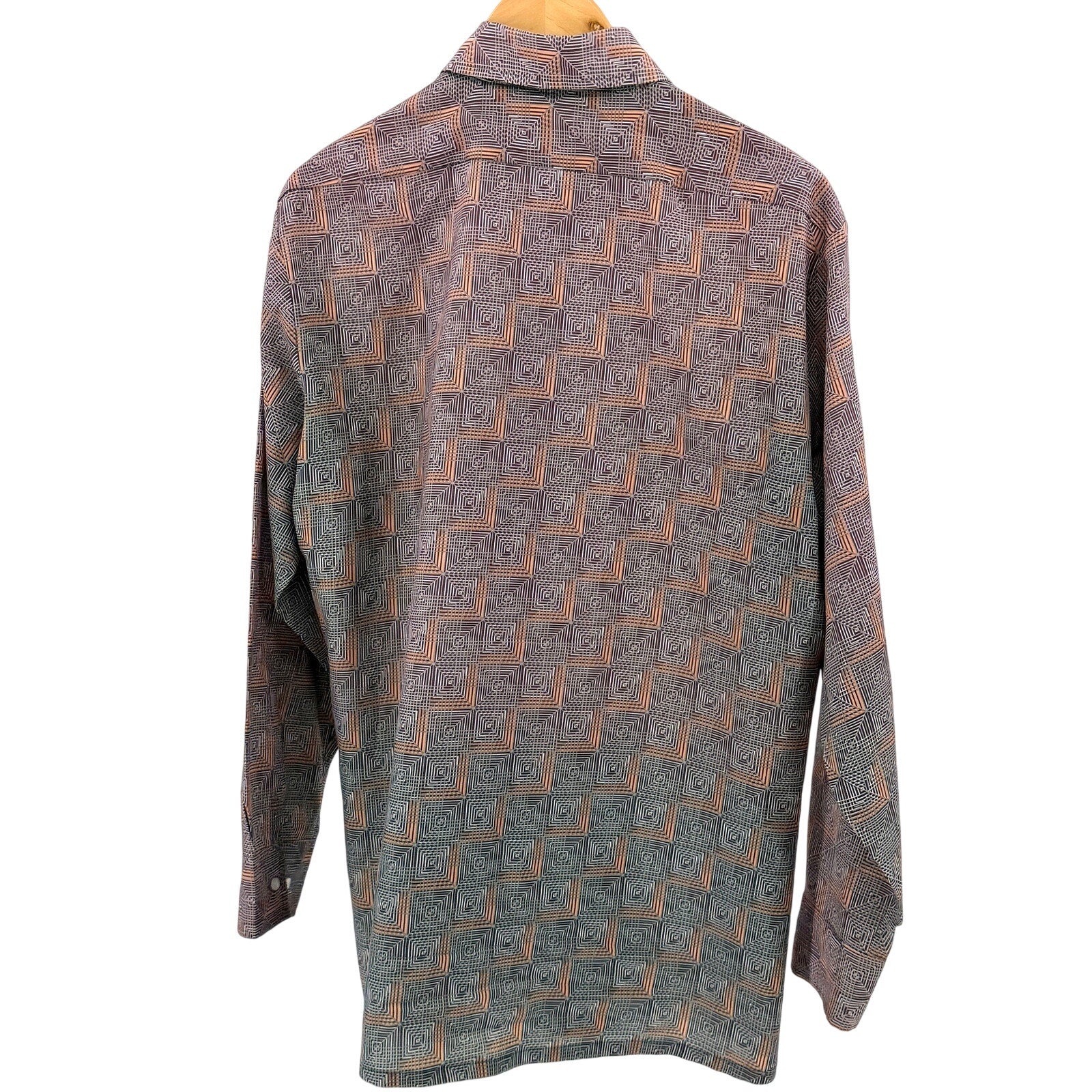 Vintage 70s FAI Polyester Brown Green Gradient Retro Disco Geometric Shirt