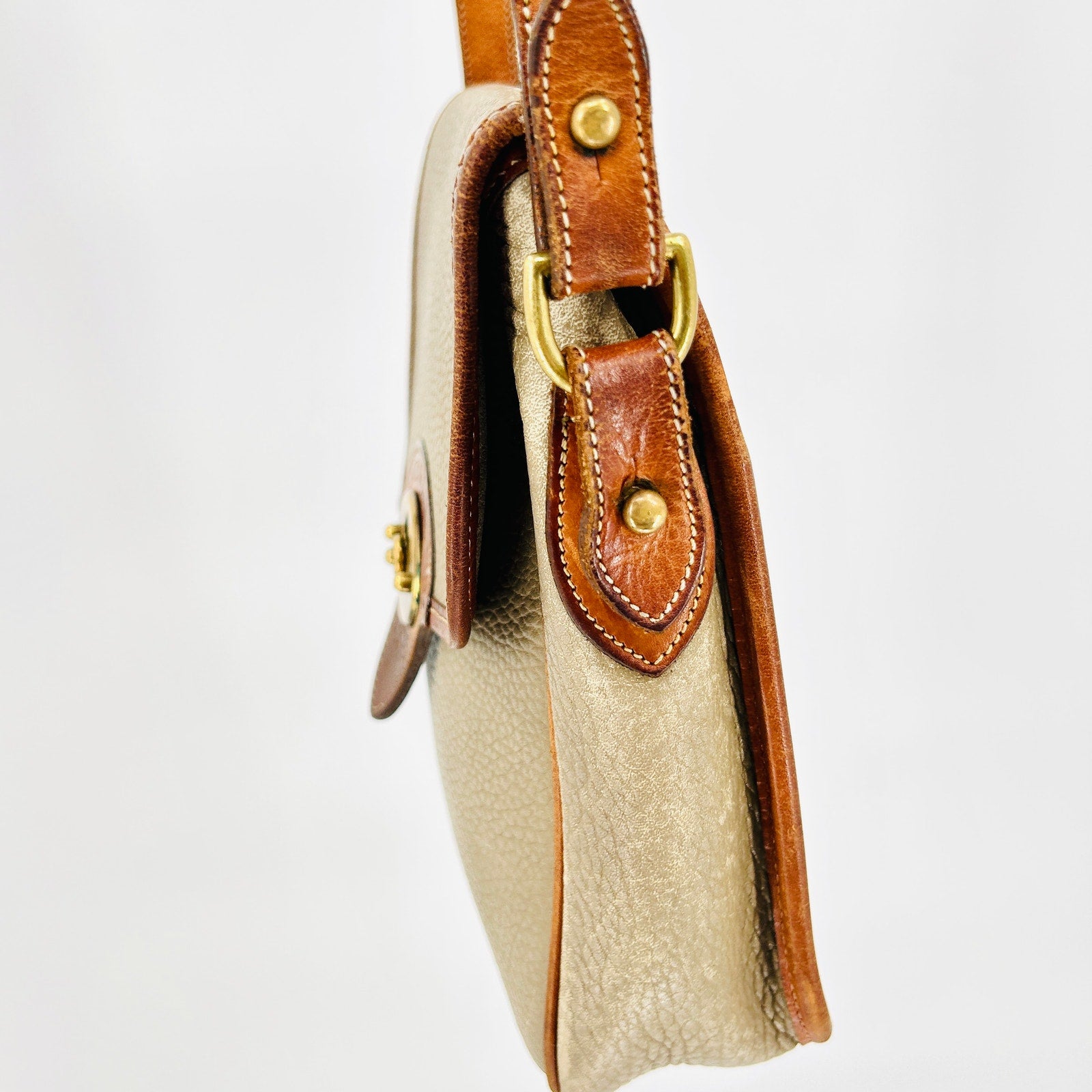 Vintage 90s Dooney & Bourke Bone Tan British All-Weather Leather Crossbody