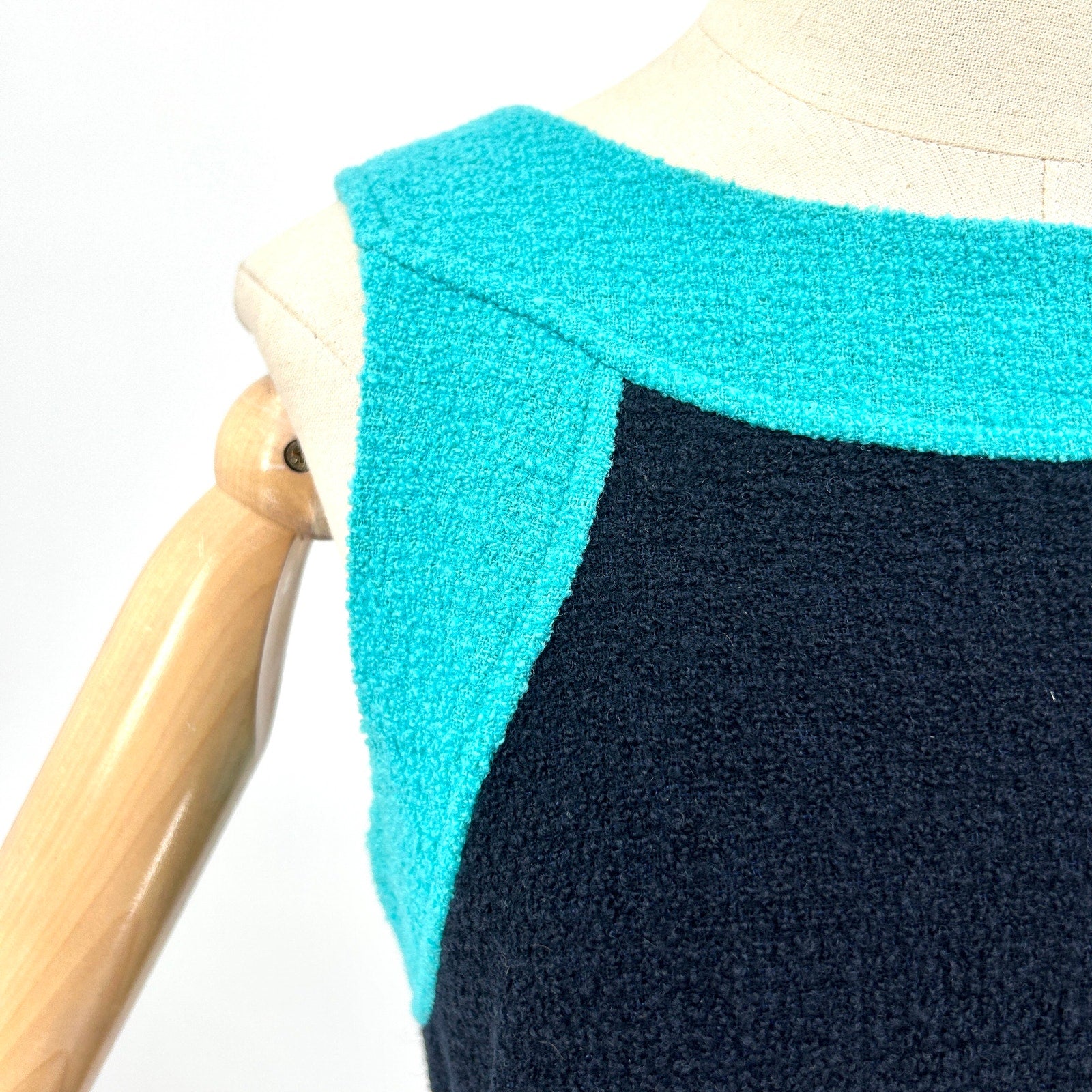 Milly of New York Teal Navy Colorblock Satin Lined Pencil Dress
