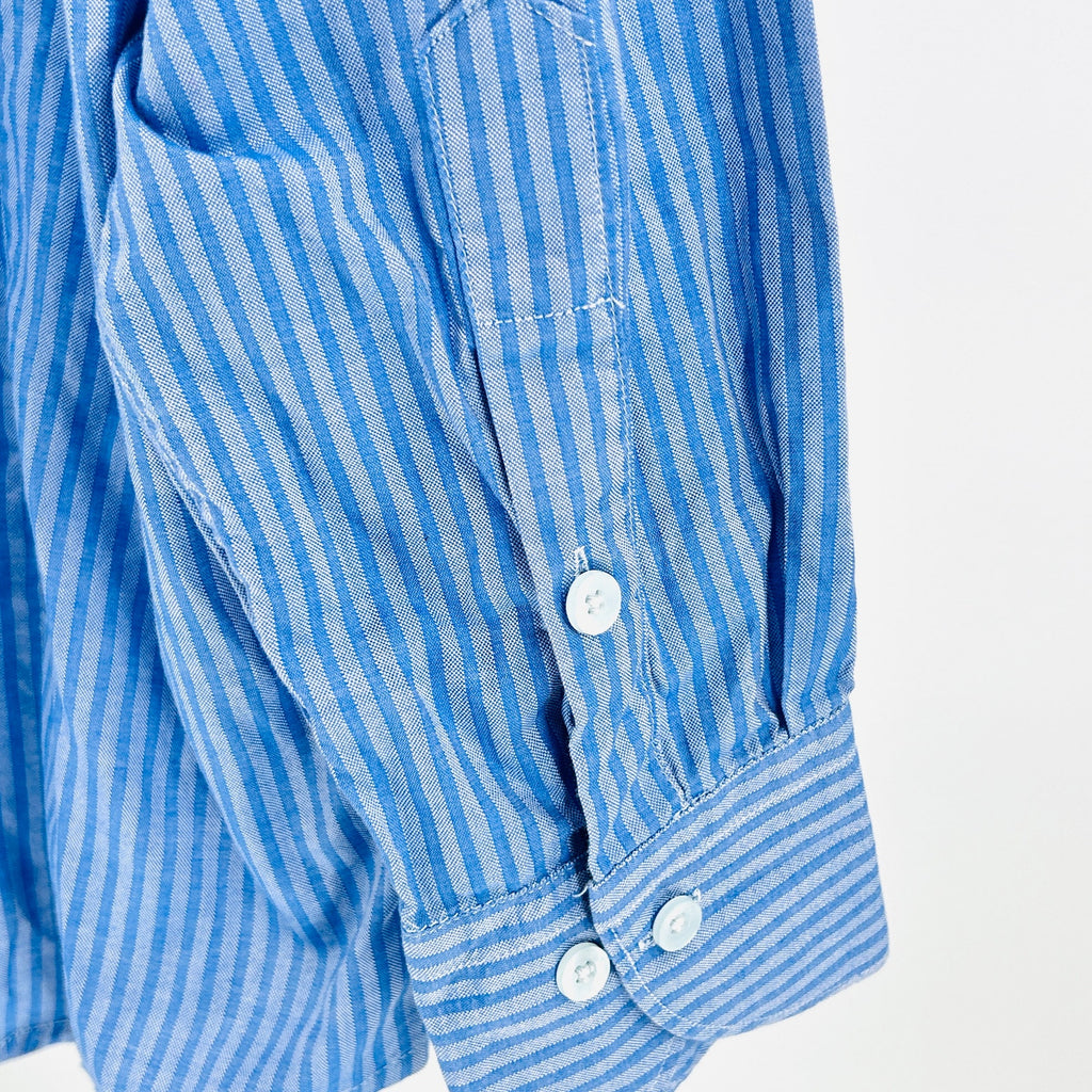 Rochas Blue White Thin Striped Cotton Button Down Dress Shirt