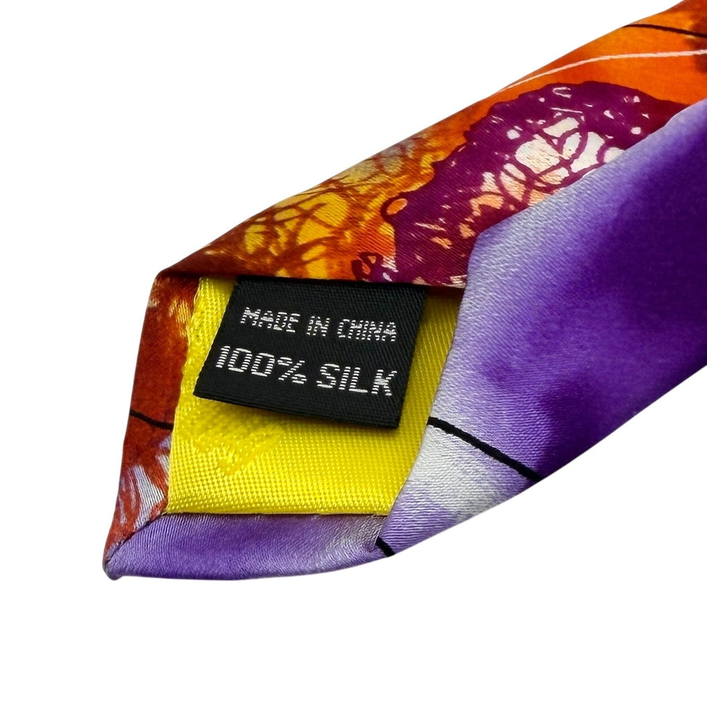 Vintage 90s Jerry Garcia Silk Orange Purple Skull Necktie