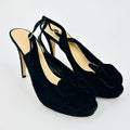 Kate Spade Black Genuine Suede Leather Rosette Platform Slingback Heels