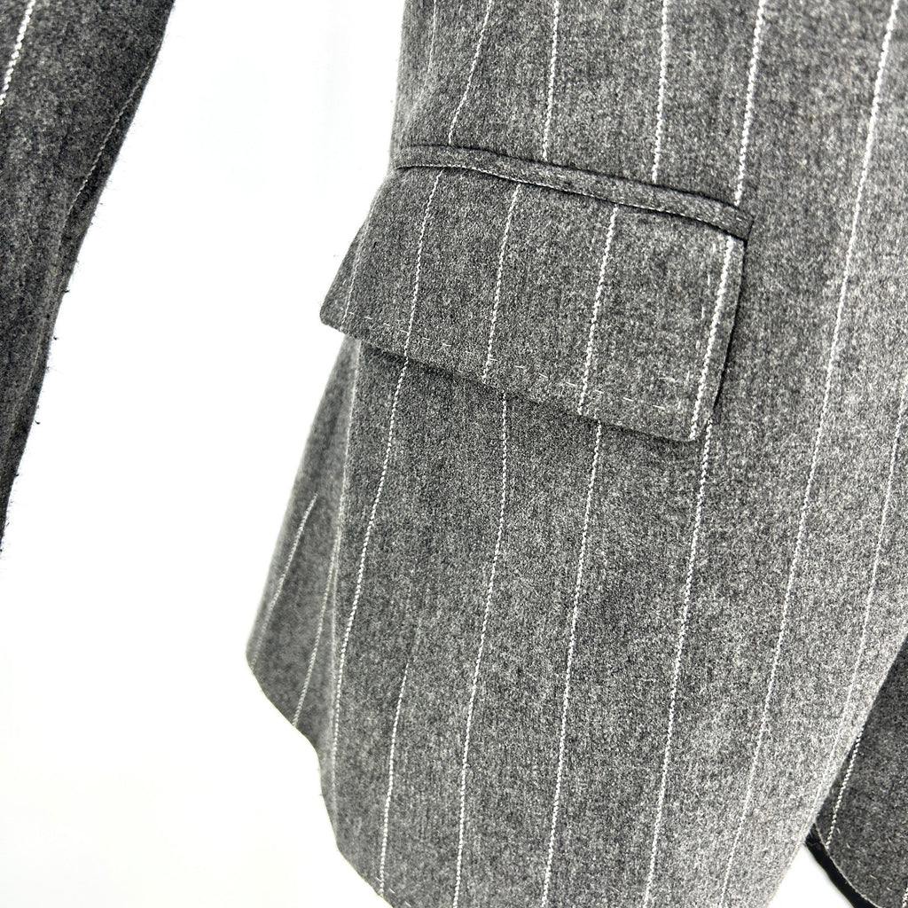 Hilfiger Gray Silver Metallic Pinstripe Wool Blend Two Button Blazer