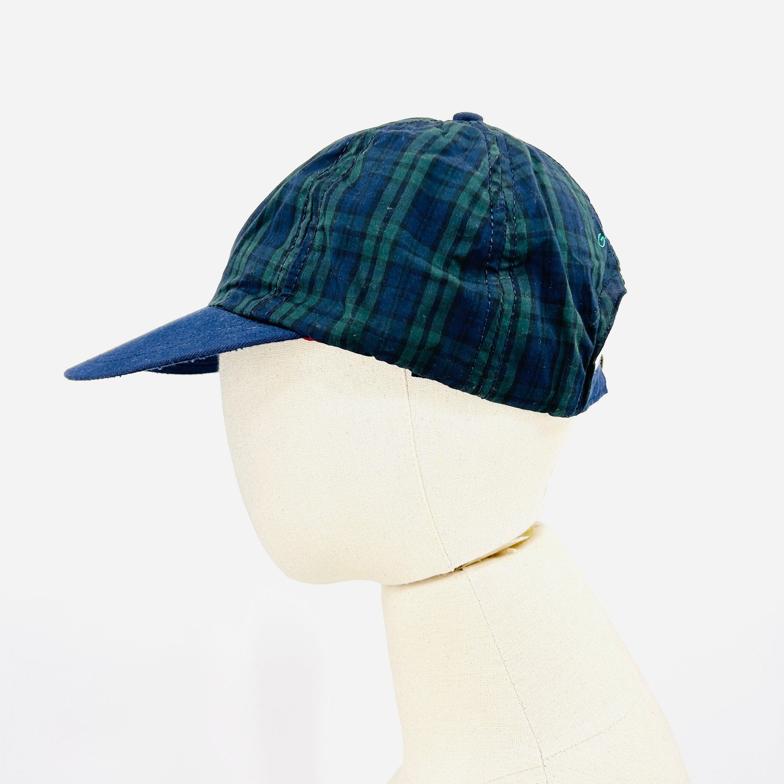 Vintage 90s Gant Navy Green Blackwatch Tartan Plaid Navy Bill Cap
