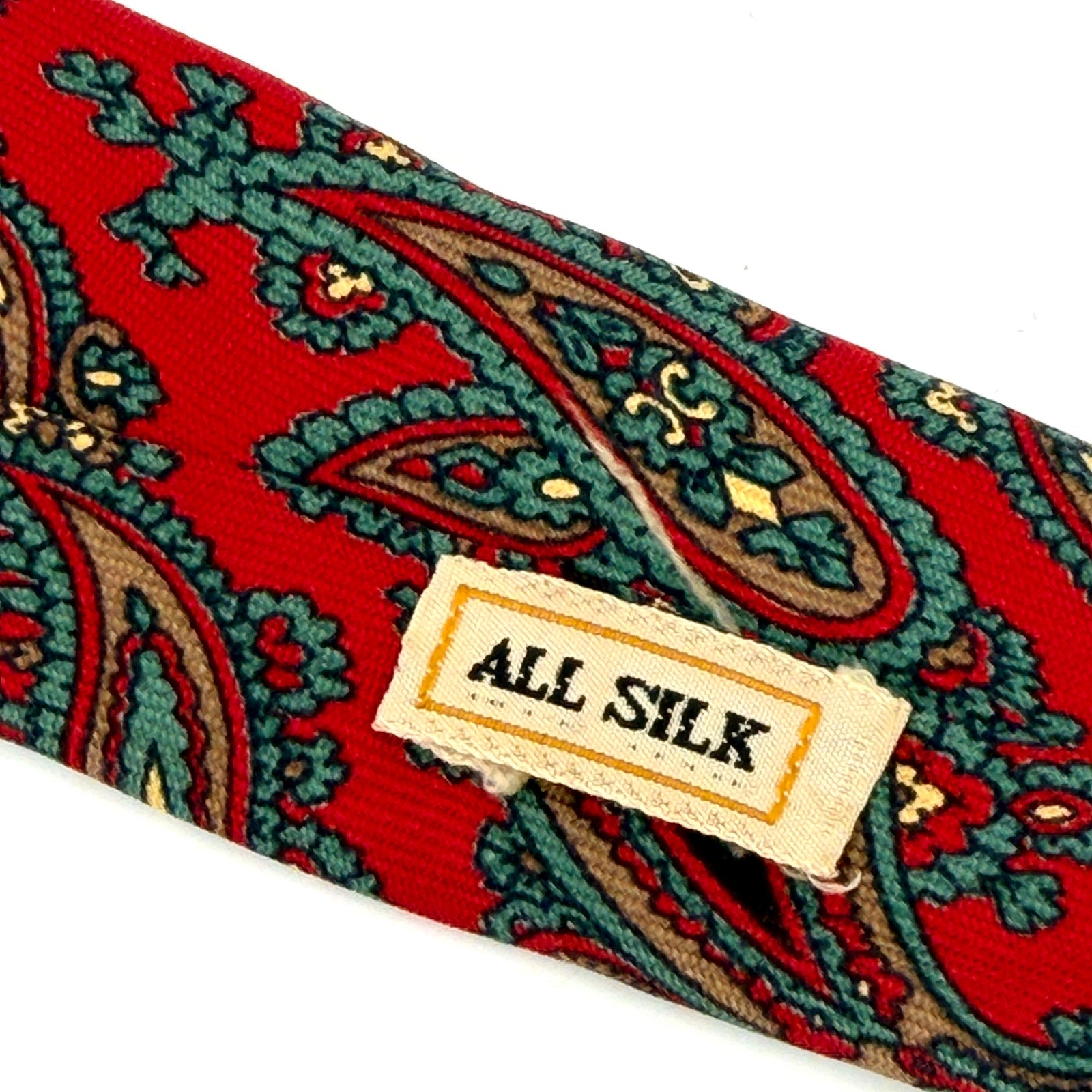 Vintage 80s Aquascutum of London Red 100% Silk Paisley Necktie