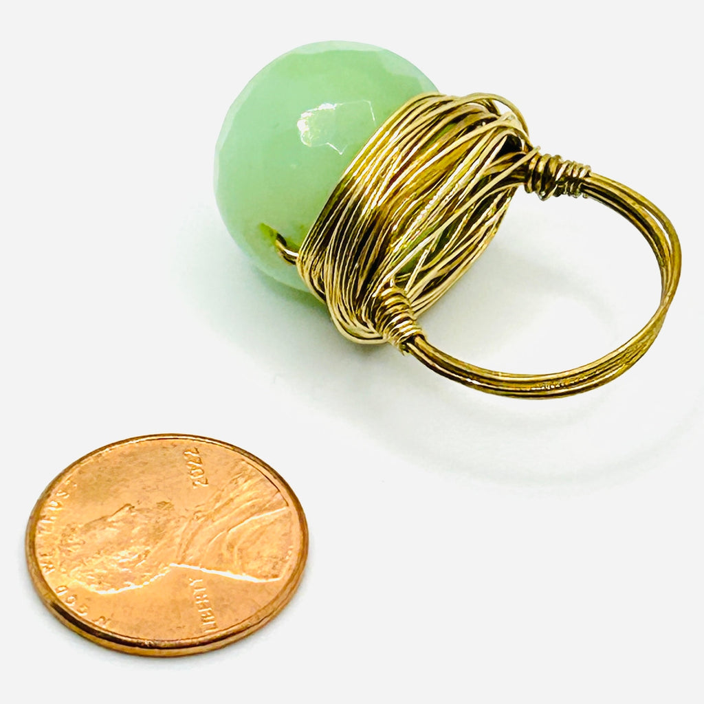Green Jade Gold Wire Wrapped Statement Ring