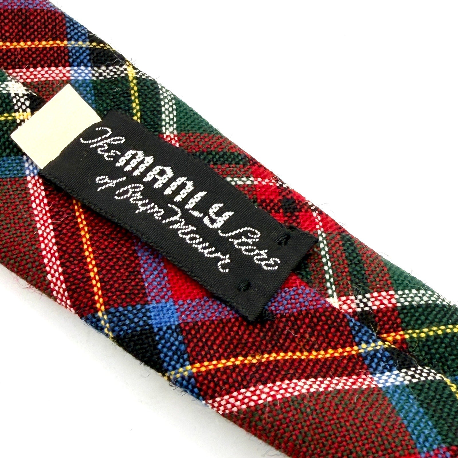 MINT Vintage 80s London 400 100% Wool Red Green Tartan Necktie