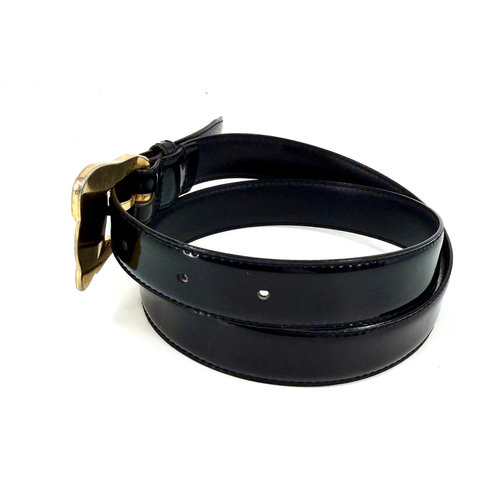 Vintage 90s Magid Black Patent Leather Statement Buckle Belt