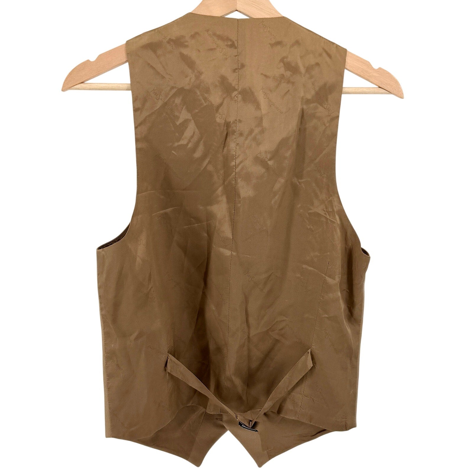 Vintage 80s YSL Beige 100% Wool Logo Button Waistcoat Vest