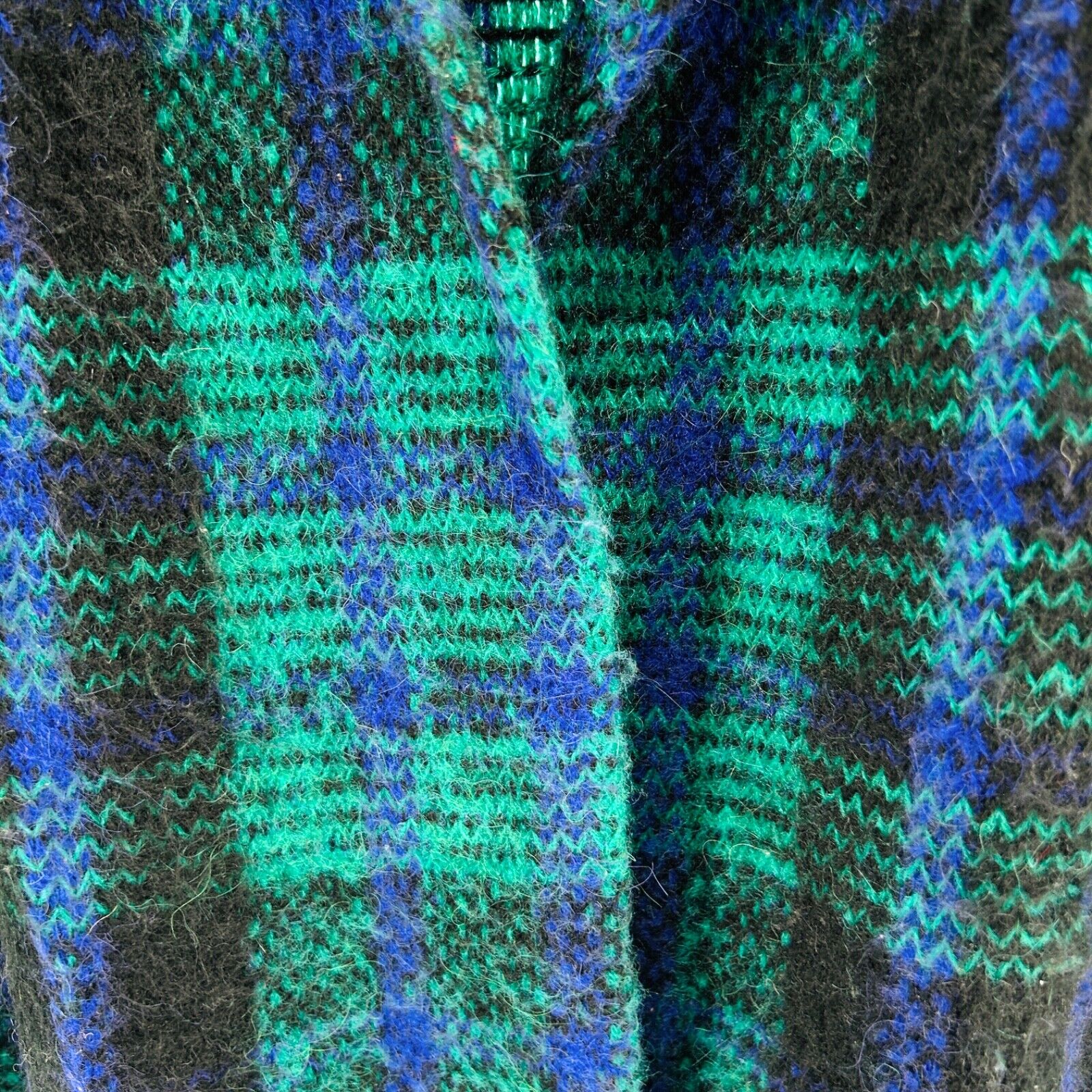 Vintage 80s Samuel Jason Green Blue Plaid Oversized Shoulder Pad Knit Cardigan