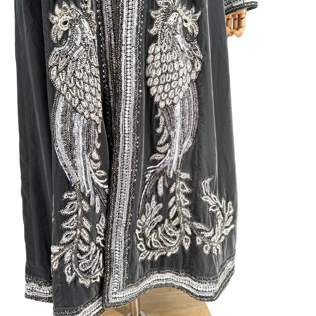 Soft Surroundings Gray Velvet Heavily Beaded Silver Duster Coat