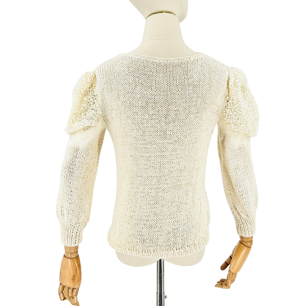Vintage 80s Cream Super Soft Puff Sleeve Angora Pearl Trim Sweater