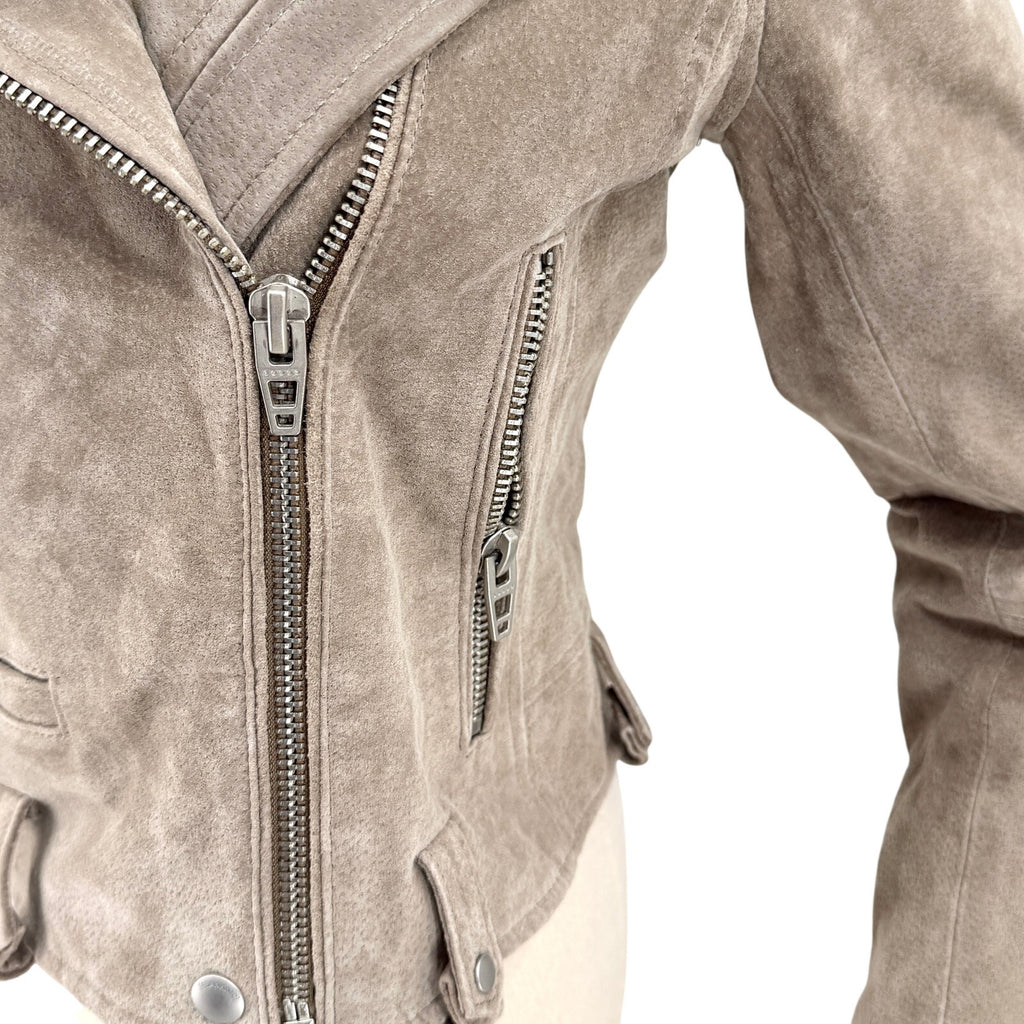 BlankNYC Warm Gray Genuine Suede Leather Moto Jacket