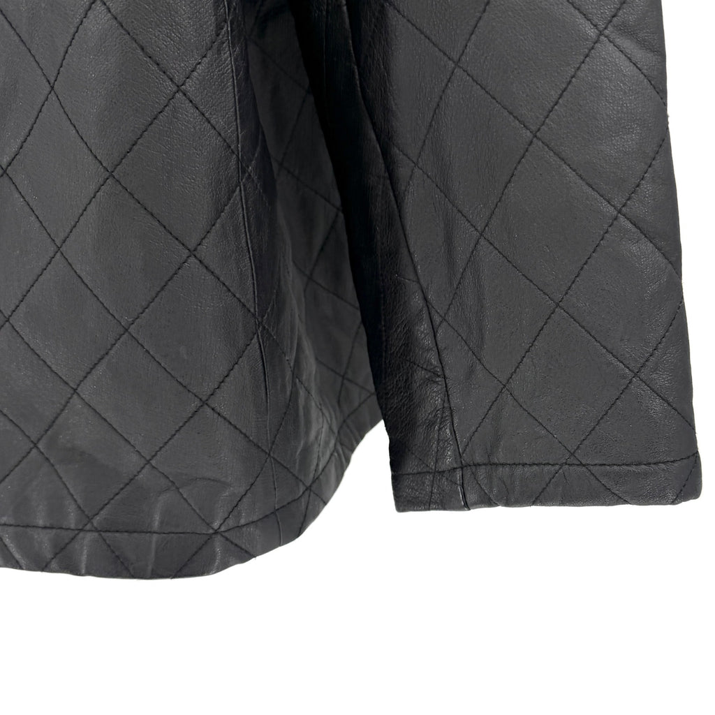 Dialogue Black Genuine Leather Quilted Silver Toggle Button Jacket