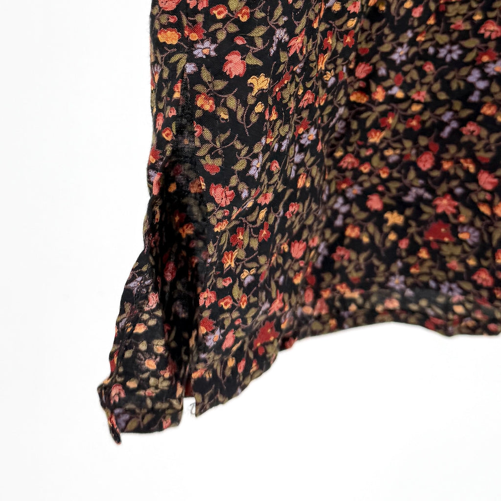 Vintage 80s Liza Lynn Black Floral Grunge Velvet Collar Button Down Blouse