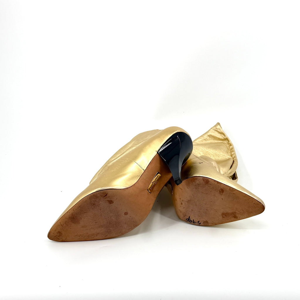 Report Signature Gold Genuine Leather Slouchy Pointed Toe Glam Heel Booties