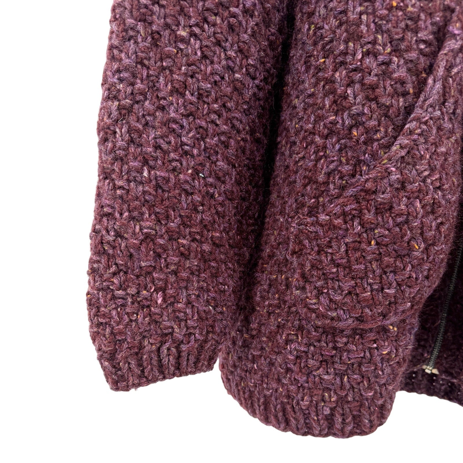 Vintage 90s Custom Knit Purple 100% Wool Hooded Steel Zip Cardigan Sweater