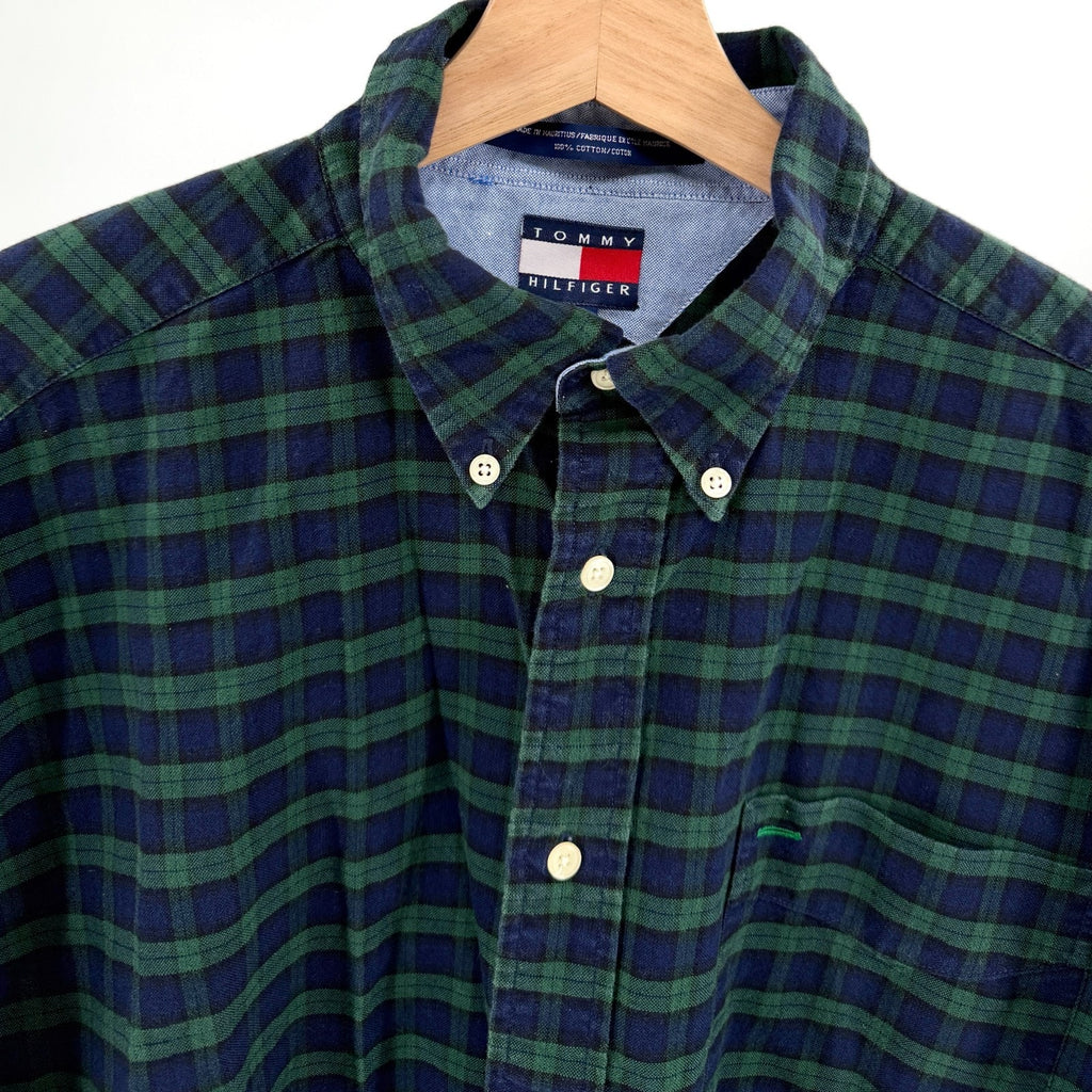 Vintage 90s Tommy Hilfiger Black Watch Plaid 100% Cotton Oxford Shirt