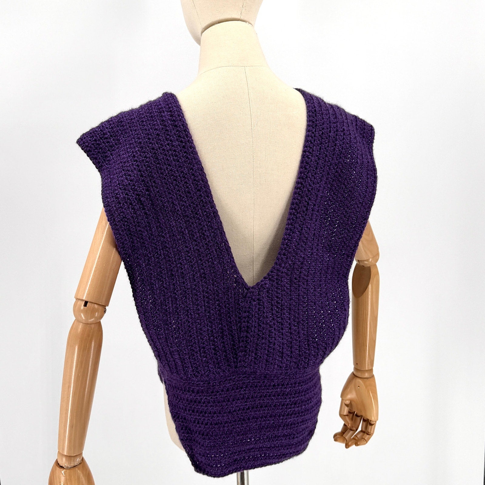Vintage 80s Handmade Deep Purple Chunky Knit Open Side Sweater Vest