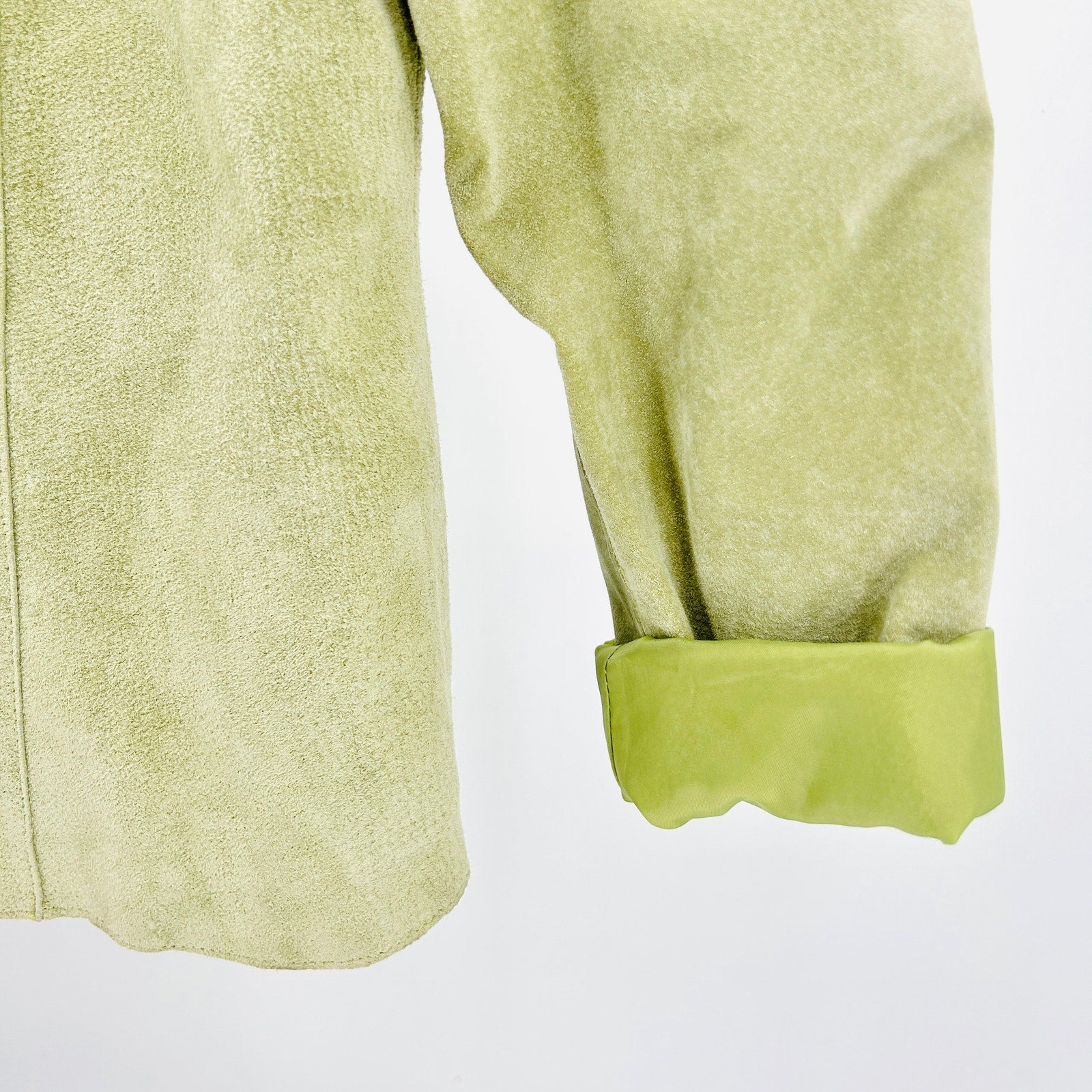 Vintage 90s Live a Little Sage Green Suede Leather Shacket