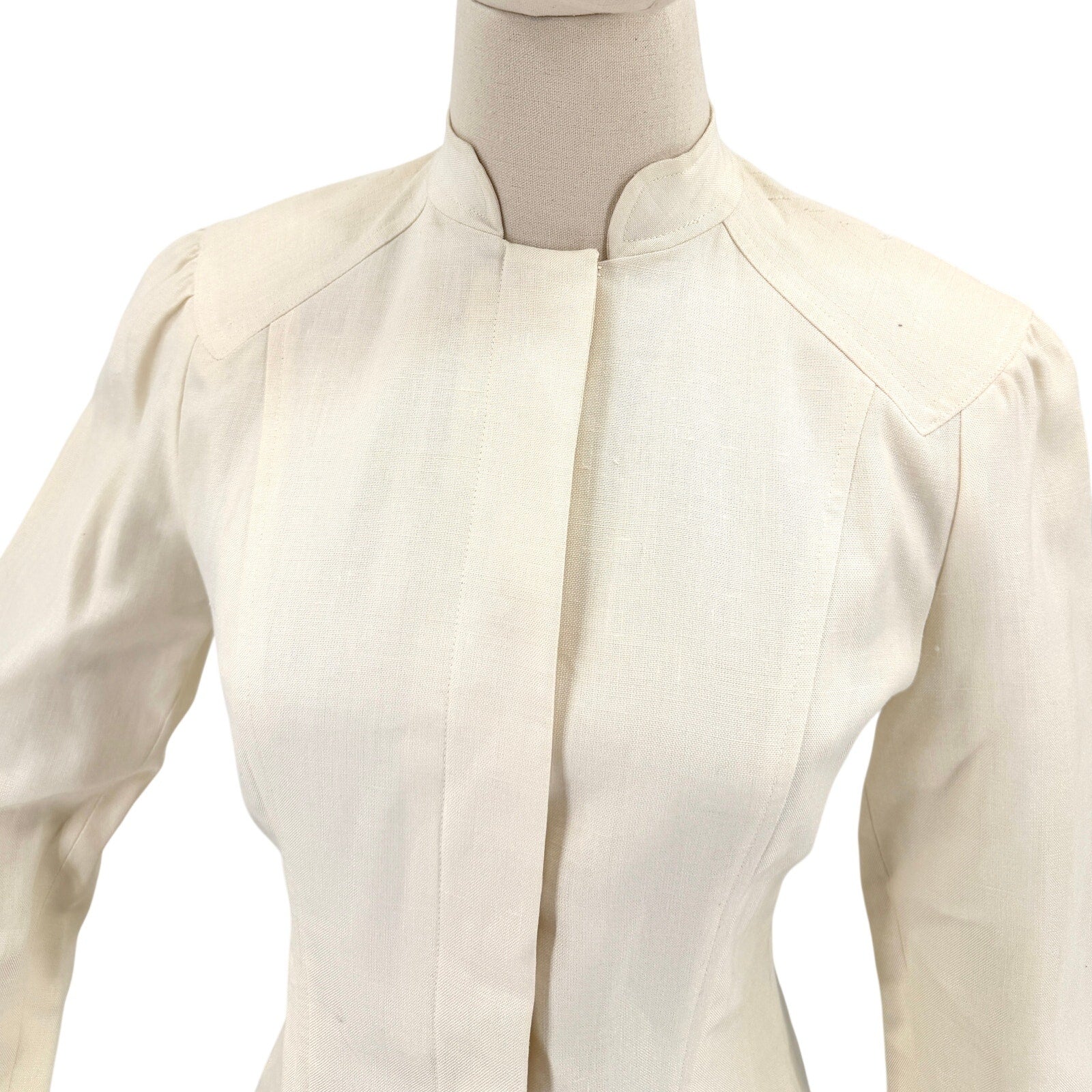 Vintage 80s Albert Nipon Cream Linen Puff Sleeve Jacket