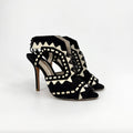 Sophia Webster Black White Genuine Suede Riko Lace Up Stiletto Sandals